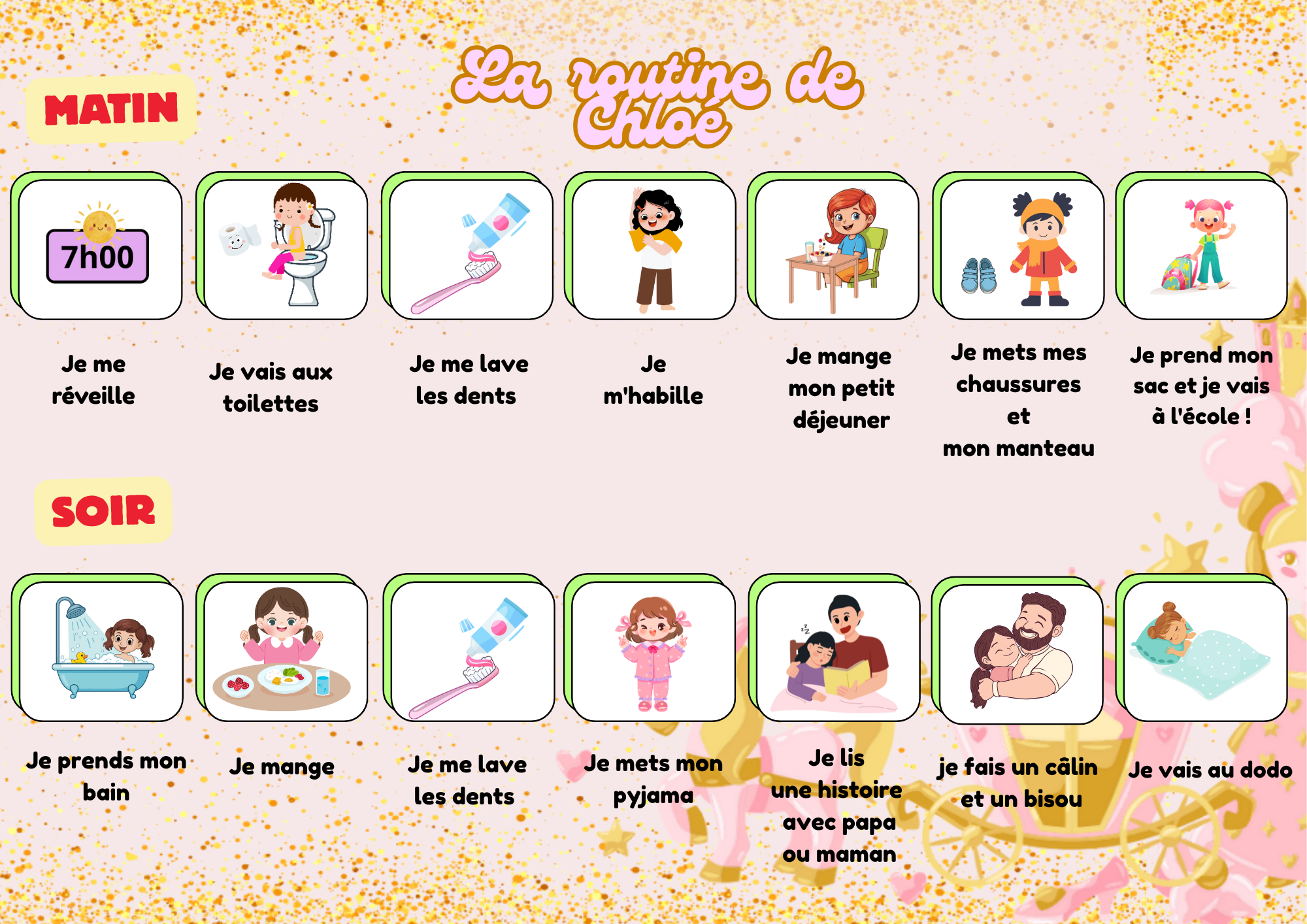 Ma routine matin/soir pour fille personnalisée