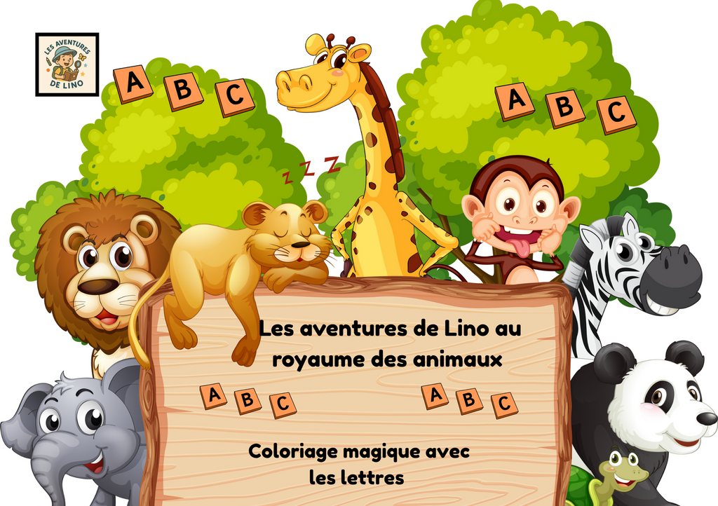 Les aventures de Lino au royaume des animaux (coloriage magique avec des lettres)
